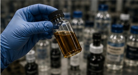 Turbinoljesystem under inspektion för kontaminationsanalys